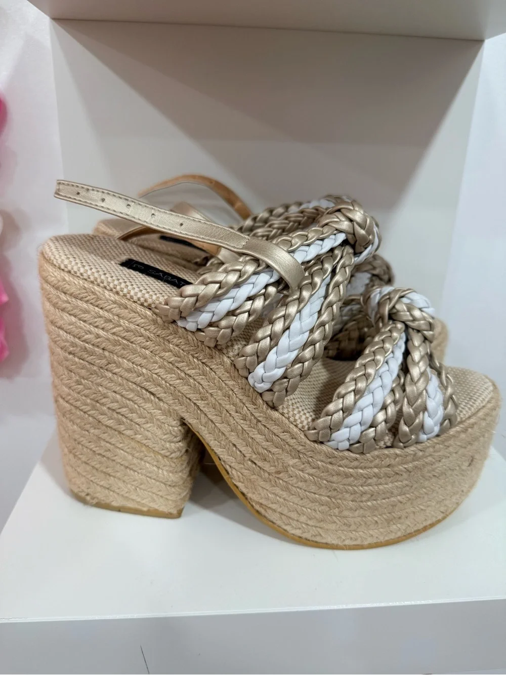 Woven Braided Platform Sandals - White & Beige